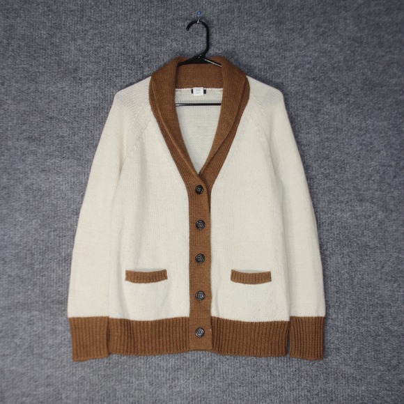 J.Crew Sweaters - J Crew Shawl Collar Cardigan Sweater Womens L White Brown Mohair Wool Blend